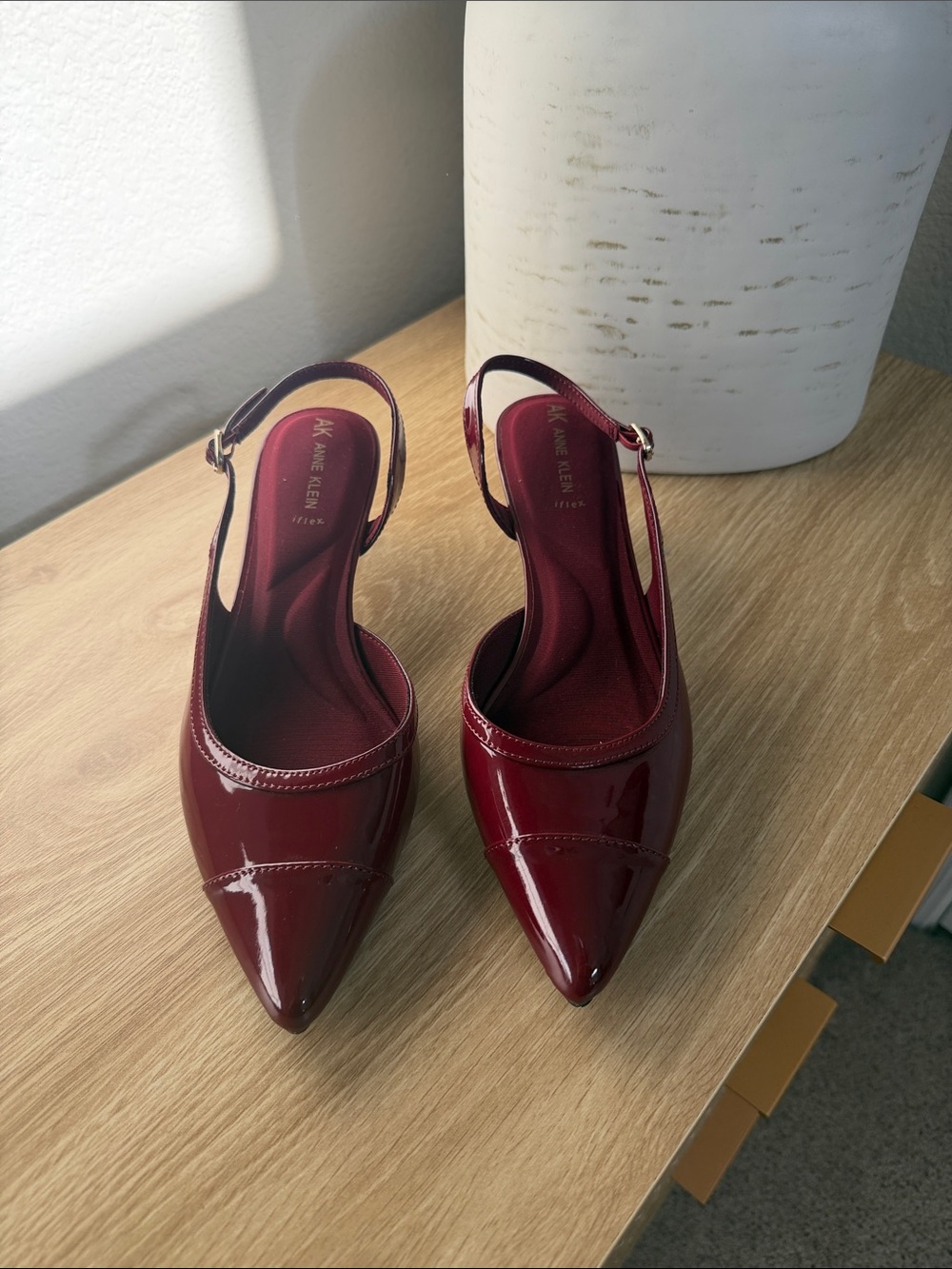 Anne Klein Burgundy Patent Pointed-Toe Slingback Heels